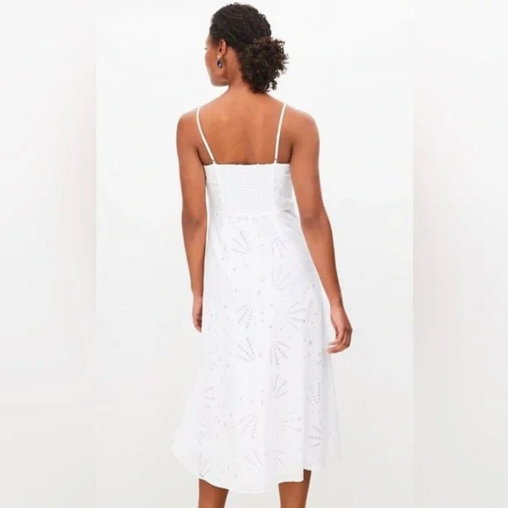 LOFT | White Shell Eyelet Midi Dress Spaghetti Straps | Size 10P - Picture 3 of 14